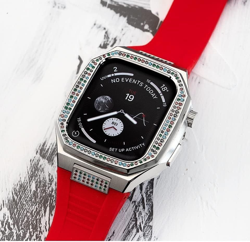 ערכת שינוי יוקרה של Nibyq עבור פס Apple Watch Series 6 SE 5 4 44 ממ רצועת סיליקון ולוחות דימנוד עבור IWatch 8 7 41 ממ 45 ממ