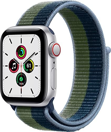 Apple Watch SE מארז אלומיניום כסף עם לולאת ספורט כחול/טחב ירוק