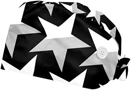2 חתיכות יוניסקס כובעי בופנט עם כפתורים קושרים כובעים אחוריים עם רצועת זיעה לגברים, דפוס כוכבים לבנים שחורים