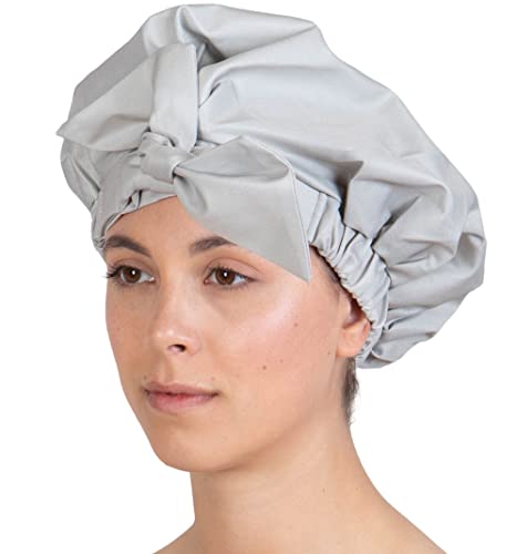 כובע מקלחת יוקרה לנשים עם כובעי קשת - מקלחת לנשים לשימוש חוזר ועמיד למים, כובע מקלחת שיער מתכוונן עם שולי אלסטי