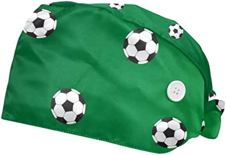 2 חתיכות כובעים עובדים עם כפתורי כפתורים קושרים כובעי כובעים בופנט כיסוי שיער נושם, כדורי כדורגל כדורגל דפוס ירוק