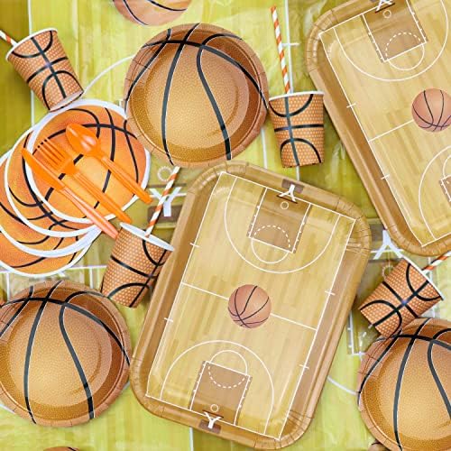 כדורסל יום הולדת קישוטי - כולל סיליקון צמידים, שקיות, צלחות, כוסות, מפיות, כלי שולחן, מפת שולחן, בלונים , באנרים-לשרת 20
