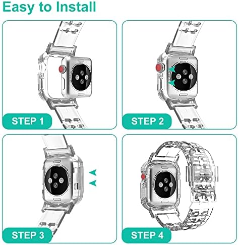 SXTDDSP תואם להקות Apple Watch 38 ממ 40 ממ 41 ממ 42 ממ 44 ממ 45 ממ, ג'לי קריסטל רצועת ספורט ברורה לנשים מארז רצועת סיליקון רכה לסדרת Apple Watch 8/7/6/5/3/2/2/SE