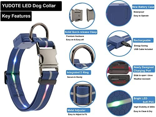 צווארון כלבים LED פטירי, USB נטען נטען צווארון כלבים, התנגדות לווארטר מתכווננת צווארון ראש חיית מחמד לכלבים קטנים, בינוניים וגדולים