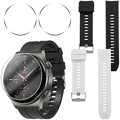 תואם ל- Huawei Watch GT /GT 2 /GT 2 להקות סיליקון Pro, Sourceton 22 ממ החלפת סיליקון רצועות כף יד עם אבזם מתכת ו -2 סרטי מסך עבור Huawei Watch GT 2 Pro