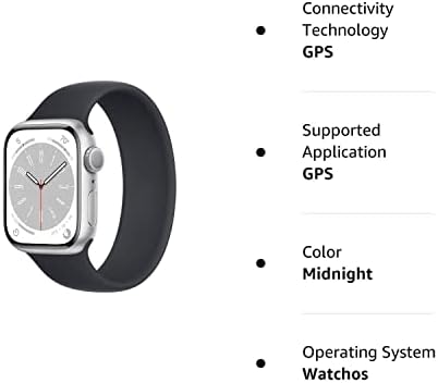 Apple Watch Series 8 - מארז אלומיניום כסף עם לולאת סולו של חצות