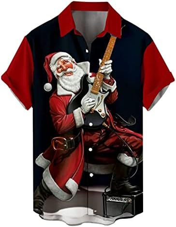 חולצת חג המולד של Dsodan לגברים כפתור שרוול קצר רגוע