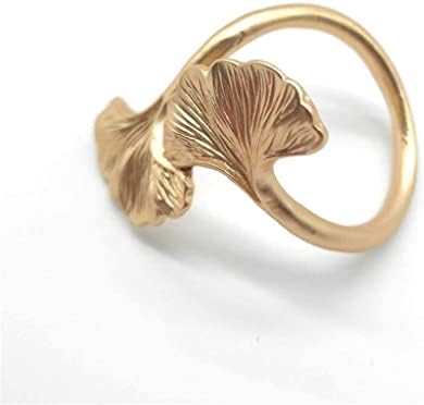 טבעת מפית 6 יחידות אבזם מפית מתכת עלה גינקגו, טבעת מפית זהב ורודה, (צבע: A, גודל