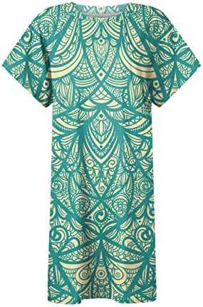 שמלות קיץ לנשים 2023 פיצול רופף עטלף שרוול קצר צוואר צוואר שמלת חולצה חוף מזדמן שמלת חולצה מודפסת