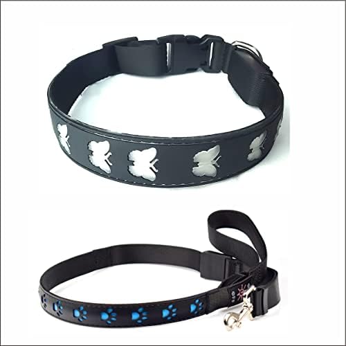 צווארון כלבים LED ושילוב רצועת כלבים LED, 15 מצבים צווארון S עיצוב פרפר תלת מימד, 6 רצועת עיצוב כפה משתנה צבע