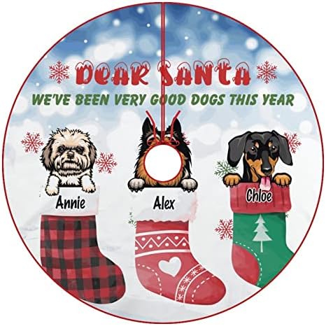 מחצלת עץ חג המולד 30 x30 סנטה היקר היינו כלבים טובים השנה 2022 חצאית חג המולד חצאית כלבים חובבי חיות מחמד מחצלת כיסוי עץ מצחיק למסיבת חג עץ חג המולד קישוט מחצלת
