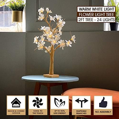 FRISTMAS 24 אינץ 'שולחן פרחי פרחים עץ פרחי, 24 LED אורות עץ מלאכותיים מואר