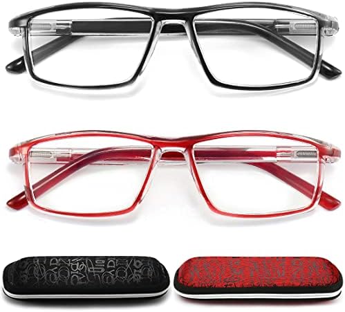 2 מארז קריאת משקפיים כחול אור חסימת עם אביב צירים, קל משקל קוראים לנשים / גברים, אנטי בוהק מחשב משקפיים 4.0