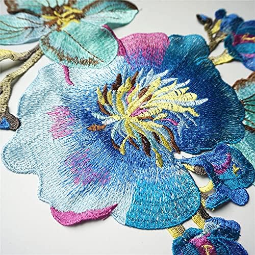 PDGJG פרחי מנטה כחולים רקומים בד עלה כותרת אפליקציות צווארון תפור על טלאים לשמלת כלה קישוט DIY