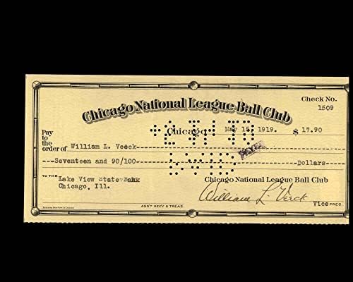 ויליאם ויק חתם על אקס 2 שיקגו קאבס צ ' ק 5-15-1919 חתימה 2-ליגת הבייסבול חתוכה חתימות