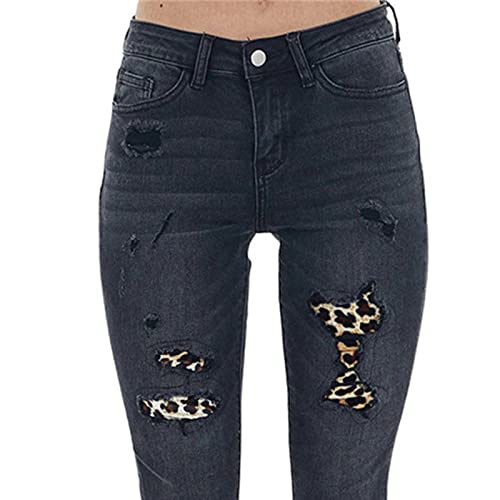 Maiyifu-GJ טלאי טלאים קרוע ג'ינס לנשים רזות גבוהות מותניים רזים מכנסי ג'ינס חבר חור חור נמתח עיפרון ג'ין