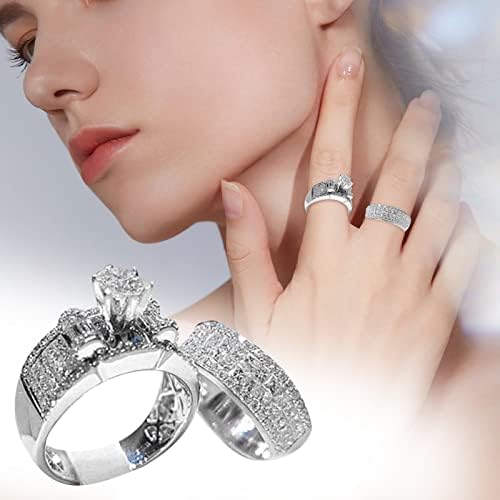 נשים מצלצלות אופנה יוקרה מברקה כתר זירקון טבעת נישואין סט תכשיטים