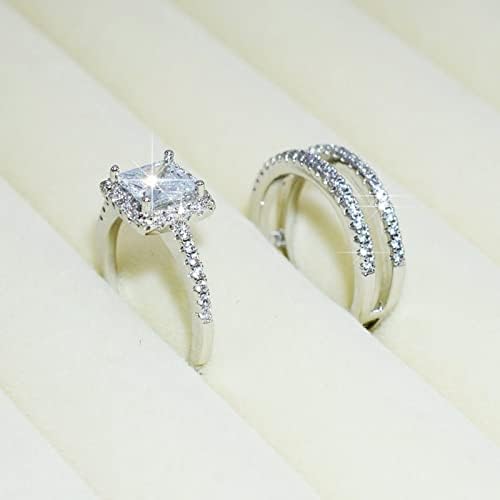 טבעת גבוהה ונמוכה לבת נשים יצירתיות סט זירקון טבעת שני חלקים טבעת מעורבות יצירתית