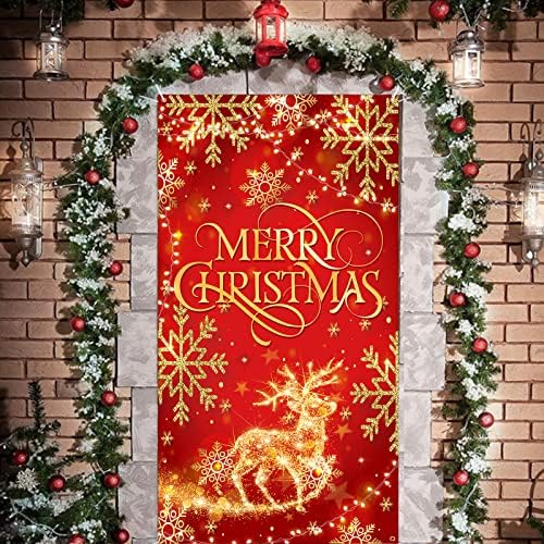 קישוטים לחג המולד כיסוי דלת, נצנצים אדומים אייל חג מולד אייל אייל אייל דלת דלת, קישוטי מסיבת חג חג המולד גדולים לחוץ חג המולד לתפאורה לגן חצר חצר ביתי חיצוני, 90x185 סמ
