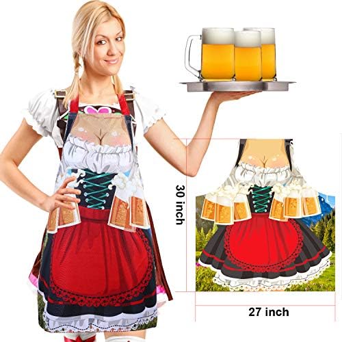 Blulu Oktoberfest שמלת סינר, בד בווארי חידוש סינר Fraulein עם קשרים ארוכים לאספקת מסיבות אוקטוברפסט של אוקטוברפסט, 30 x 27 אינץ '