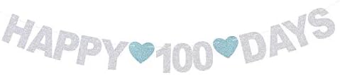 נצנצים כסף שמחה 100 יום באנר - מקלחת לתינוק של קישוטים למסיבות יום 100 של תינוק