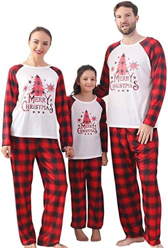משפחת Angelggh Pajamas Pajamas תואמים, עליון מודפס חמוד + מכנסיים משובצים בגדי שינה, PJs לחג לנשים/גברים/ילדים