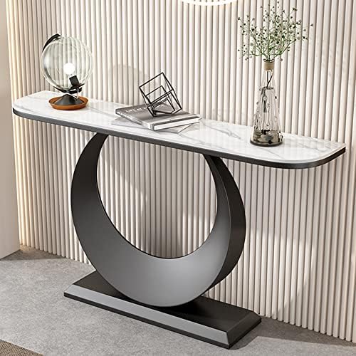 שולחן כניסה מודרני חצי ירח מופשט שולחן קונסולה-בסיס שחור שולחן שחור 39.5 ליטר על 12 וואט על 31.5 שעה