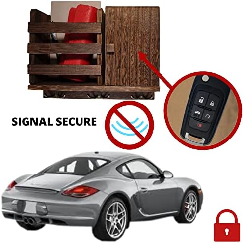 מחזיק מפתח ומחזיק דואר 2-in-1 נגד גניבה ומחזיק דואר עם קופסת RFID מובנית למפתחות רכב, הגן על הרכב שלך מפני גניבה ללא מפתח, 3 ווים כפולים, תפאורה כפרית לכניסה וחדר בוץ-חום
