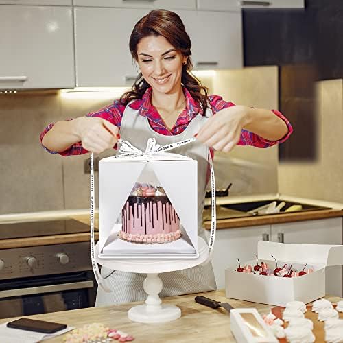 תיבת עוגה שקופה מחוזקת-קופסאות גבוהות בגודל 10 אינץ 'לעוגות נדבך , מנשא ותצוגה עם חלון, קאג' ה שקוף פארה פסטל כולל כרטיס ומעטפה ריקים הניתנים להתאמה אישית