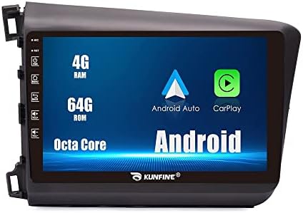Kunfine Android Radio Carplay & Android Auto Autoradio Navigation Navigation Stereo נגן מולטימדיה GPS מסך מגע RDS DSP BT WIFI החלפת יחידות להונדה סיוויק 2012-2015, אם ישים
