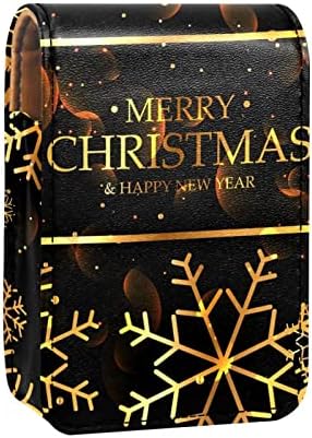 זהב חג המולד פתיתי שלג שחור רקע עור איפור שפתון מקרה, שפתון תיק עם מראה לנשים 6 מיני איפור תיק מתאים יומי מגע-עד נייד קוסמטי תיק