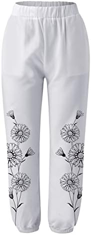 מכנסי פשתן כותנה לנשים מכנסיים קצוצים פרחים מודפסים מכנסיים רחבים רחבים עם כיסים מותניים אלסטיים מכנסיים מתאימים