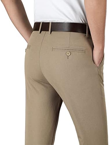 Essyshe's Slim Strim Fit מכנסי שמלה קדמית שטוחה קמטים מכנסי חאקי בחינם