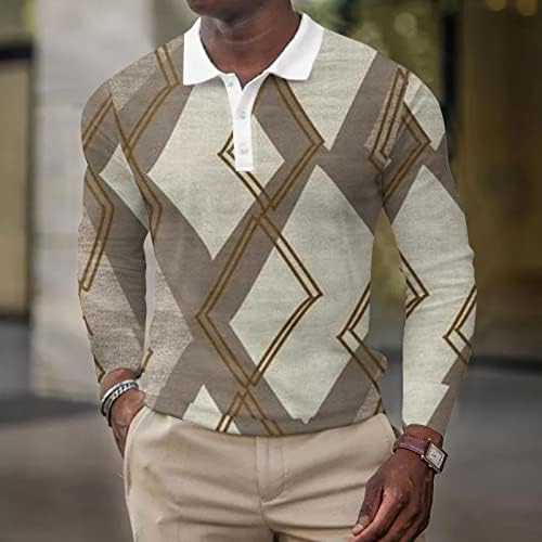 חולצות פולו לגברים XXBR שרוול ארוך שרוול קדמי כפתור הנלי חולצה רטרו רטרו אצטק אצטק גיאומטרי הדפס גולף מזדמן