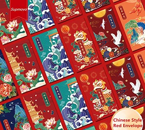 12 מחשב אלמנטים סיניים מעטפות אדומות, 17.0 x 9.0 סמ/ 6.7 x 3.5 אינץ