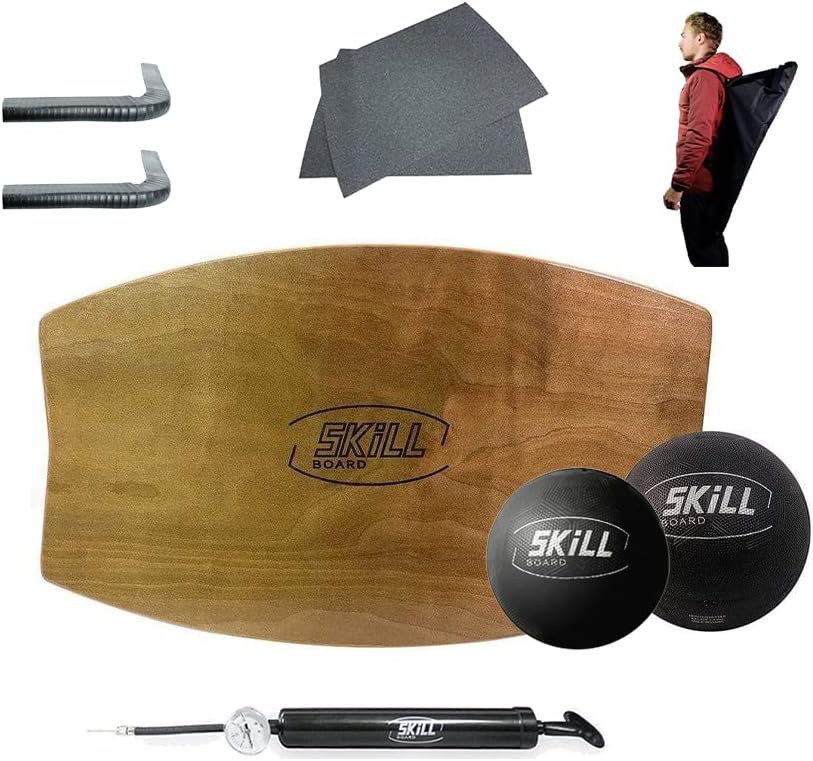 לוח המיומנות Mini Faltner ל- Pro - Board Board Board עבור מבוגרים חבילה - כולל. מאמן איזון לכל משחקי ספורט, חדר כושר, שולחן עמידה או חצר, כדורי כושר 2x, משאבת כדור ועוד