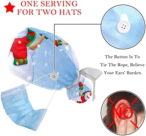 כובעים רפואיים של Lorvies לנשים עם כפתורים שיער ארוך, כובע עבודה מתכוונן 2 חלקים, ענפי אשוח חג המולד זנגוויל