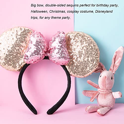 2 יחידות עכבר אוזני מבריק סרטי ראש 3 ד קשת, דו צדדי פאייטים שיער להקת עבור מסיבת יום הולדת, חג להתלבש
