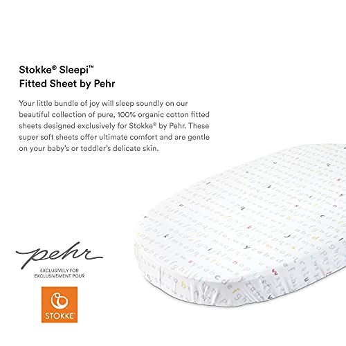 Stokke Sleepi סדין מצויד על ידי Pehr, קווי אלף -בית קשת - סדינים רכים עבור Stokke Sleepi Mini & Crib/Bead - זמין בתבניות שובבות - כותנה