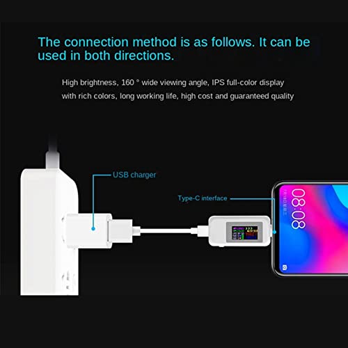 מד כוח בודק מונה USB, מתח מולטימטר USB ובוחן זרם, זיהוי בזמן אמת זרם עם תצוגת LCD צבעונית, תצוגת צבע סוג C מתח מתח מתח מתח מתח C