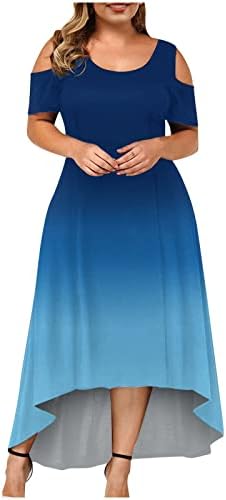 נשים בתוספת גודל מידי ארוך שמלת שיפוע צבע קר כתף קצר שרוול מזדמן יולדות שמלה גבוהה נמוך מכפלת שמלה קיצית