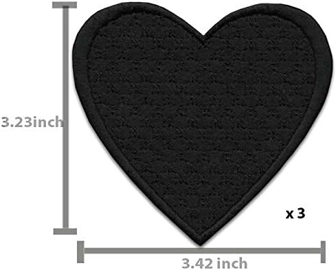 ברזל על טלאים - טלאי לב שחור ברזל על טלאי 3 יחידים רקום Applique Heart S -36