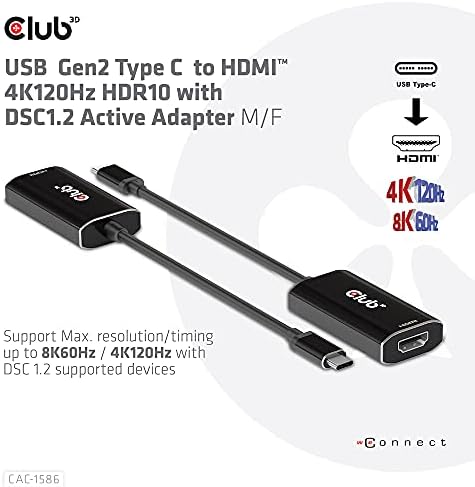 מועדון 3D USB Type-C עד HDMI 4K 120Hz HDR10 עם DSC 1.2 מתאם פעיל M/F CAC-1586
