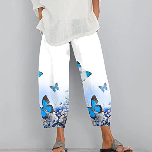Miashui Plus Size בגדי נשים נשים שיפוע הדפס פרחוני רופף מכנסי כיס כותנה רופפים מכנסיים קצוצים פשוט להיות חותלות