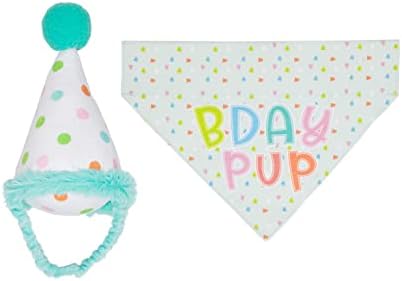PUPHEAD HAWNY PUP S/M בנדנה סט סט, מתנת יום הולדת לחיות מחמד, אביזרי מסיבת יום הולדת לכלבים, כובע מסיבות ובנדנה לכלבים, לבעלי חיות מחמד חייבים להיות אביזרים, קטנים/בינוניים