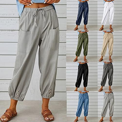 מכנסי המותניים הגבוהים של נשים שרושים מכנסי קאפרי עם כיסים מכנסיים קצוצים ברגליים רחבים לנשים
