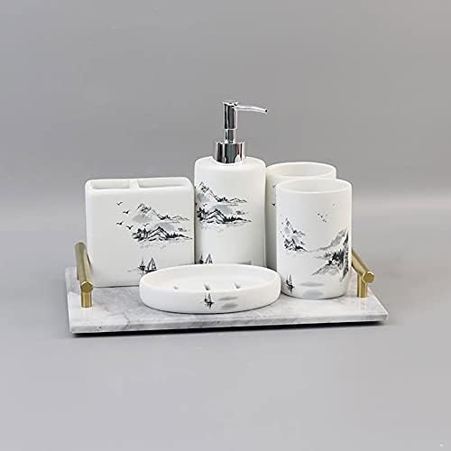 SHIJIE1701AA מתקן סבון בקבוק קרמיקה אביזרי אמבטיה סט ל 6 ערכות אמבטיה לשירותים במלון אמבטיה כולל מתקן סבון קרם מברשת שיניים סבון סבון ומשאבת סבון מגש