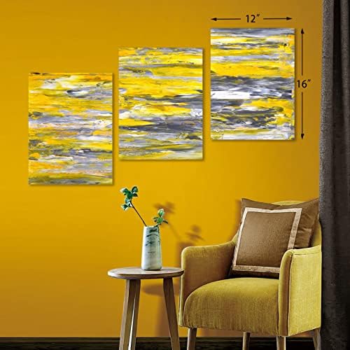 קיר קיר קיר קיר קיר קיר מופשט, ציורים באמנות קיר צהוב לסלון חדר שינה משרדים מקלטים ביתיים קנבס מודרני יצירות אמנות עיצוב קיר מוכן לתלייה 12''x16 '', 3 יצירות