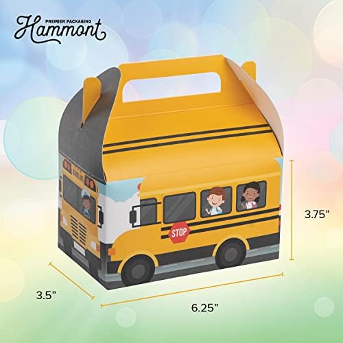 מסיבת אוטובוס בית ספר מעדיפה קופסאות - 10 חבילות - הרכבה קלה עם התייחסות לתיבות גמלון, קופסת עוגיות למתן מתנה, קישוטים למסיבות אוטובוס, יום הולדת ועיצוב מסיבת חג - 6.25x3.75x3.5 אינץ '