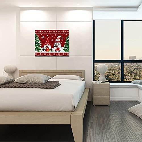 חג המולד גמד סנטה גמד עשה זאת בעצמך שמן ציור צבע על ידי מספרי ערכות למבוגרים ילדים למתחילים, מושלג חג המולד אורן עץ פתית שלג אדום בית קיר אמנות בד דקור